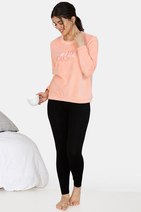 Zivame Velveteen Velour Knit Sweat-Shirt - Pink — image 4